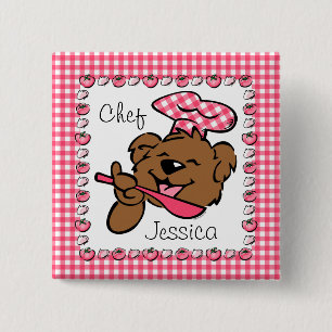 Badge Carré 5 Cm Bouton fait sur commande de petit chef d'ours