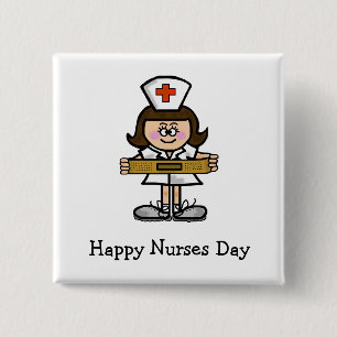 Badge Carré 5 Cm Bouton femelle d'infirmière de jour heureux