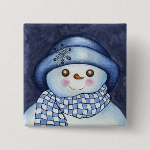 Badge Carré 5 Cm Bouton Flaky Snowman