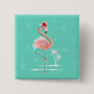 Badge Carré 5 Cm Bouton flamant de Noël carré