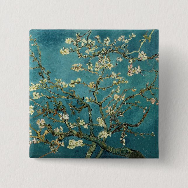 Badge Carré 5 Cm Bouton Fleur d'amande (Devant)