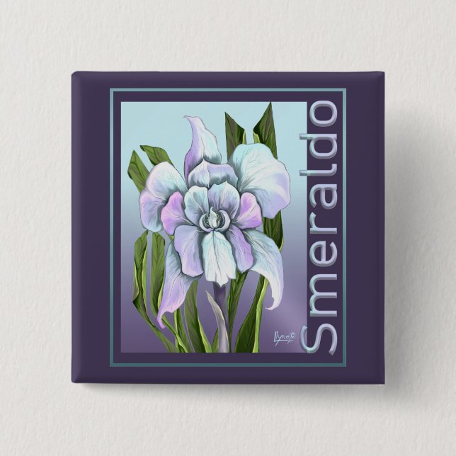 Badge Carré 5 Cm Bouton Fleur Smeraldo (Devant)