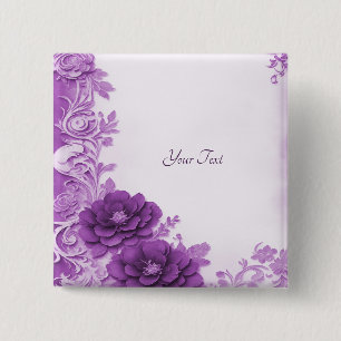 Badge Carré 5 Cm Bouton Fleurie de fleurs violettes