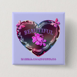 Badge Carré 5 Cm Bouton fleurissant de carré de coeur