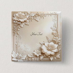 Badge Carré 5 Cm Bouton Fleurs d'Ivoire