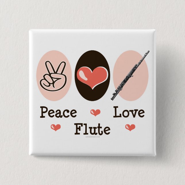 Badge Carré 5 Cm Bouton Flûte Peace Love (Devant)