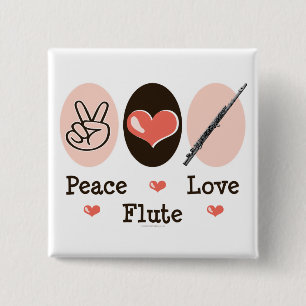 Badge Carré 5 Cm Bouton Flûte Peace Love