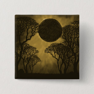 Badge Carré 5 Cm Bouton foncé d'or d'éclipse de forêt