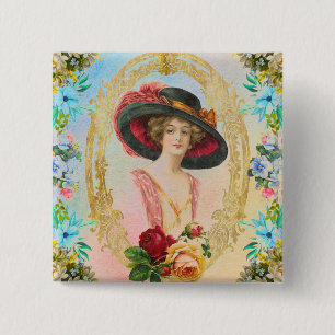 Badge Carré 5 Cm Bouton français vintage