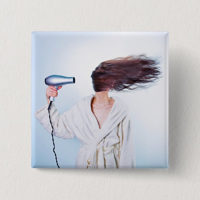 Badge Carré 5 Cm Bouton Funny Bad Hair Day (Devant)