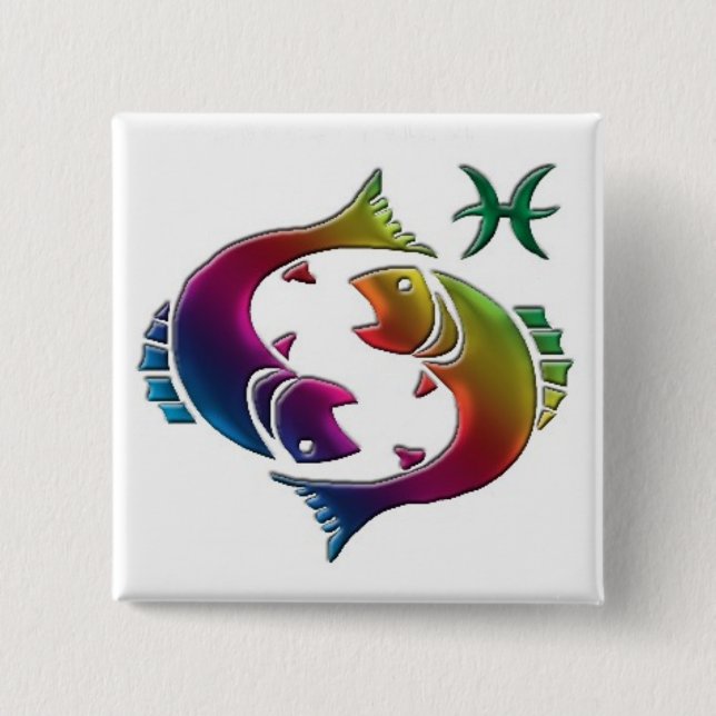 Badge Carré 5 Cm Bouton gai de Poissons (Devant)