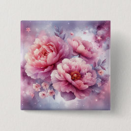 Badge Carré 5 Cm Bouton Galaxy Peony