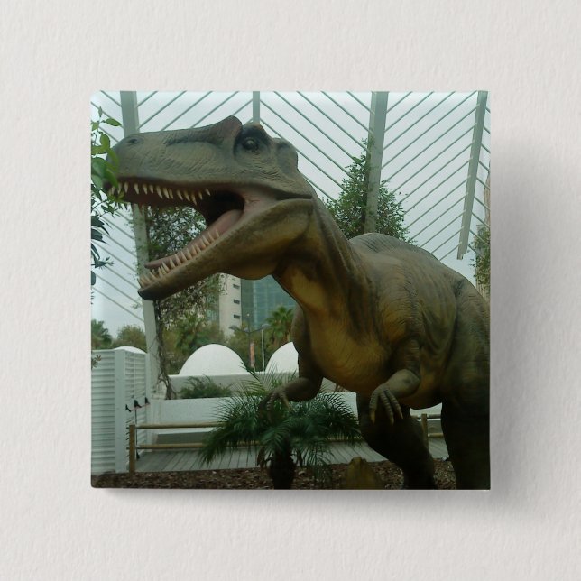 Badge Carré 5 Cm Bouton Giganotosaurus Dinosaur (Devant)
