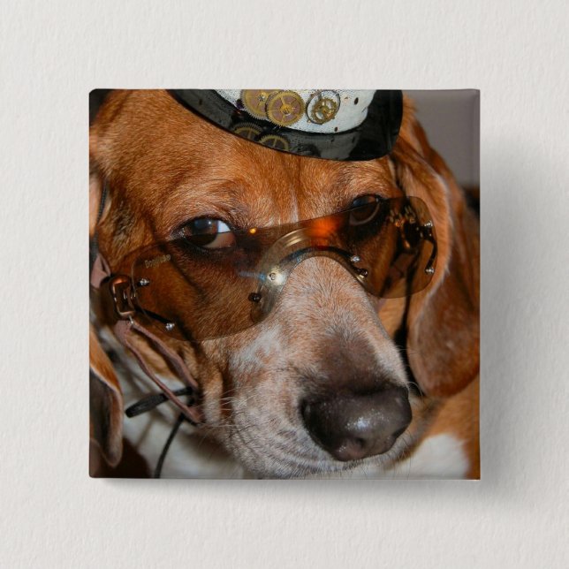 Badge Carré 5 Cm Bouton gothique de chien de Steampunk de beagle (Devant)