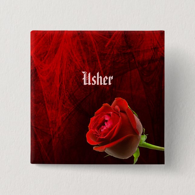Badge Carré 5 Cm Bouton gothique Rose Usher (Devant)