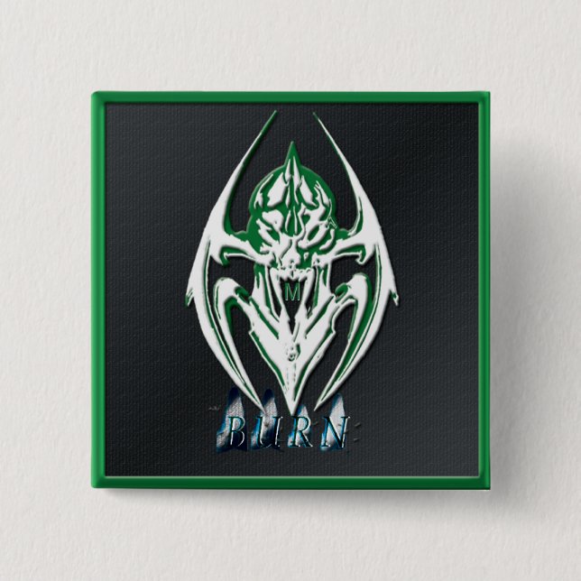 BADGE CARRÉ 5 CM BOUTON GRAPHIQUE DE THÈME DE BRÛLURE (Devant)