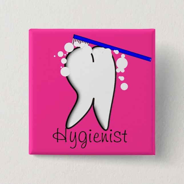 Badge Carré 5 Cm Bouton Grosse dent Dentaire Hygiéniste (Devant)