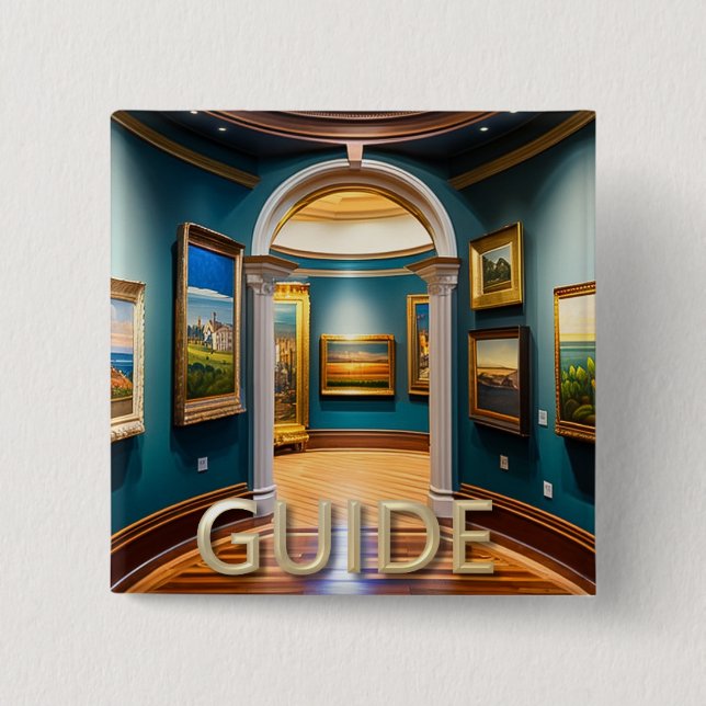 Badge Carré 5 Cm Bouton Guide du musée personnalisé (Devant)