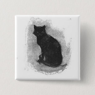 Badge Carré 5 Cm Bouton Halloween Chat Noir