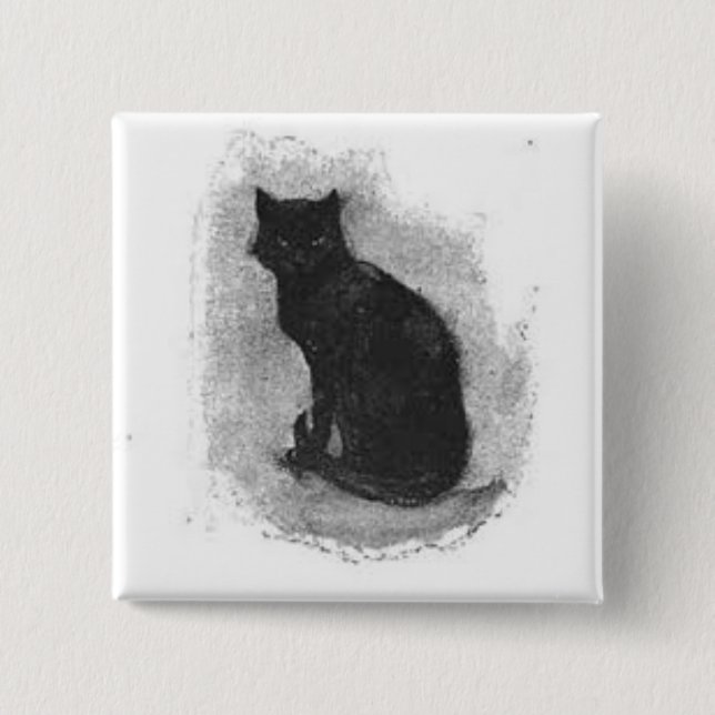 Badge Carré 5 Cm Bouton Halloween Chat Noir (Devant)