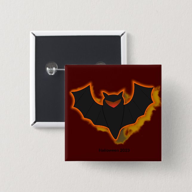 Badge Carré 5 Cm Bouton Halloween de chauve-souris éffrayant | Thèm (Devant & derrière)
