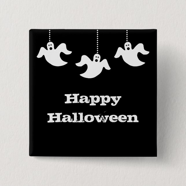 Badge Carré 5 Cm Bouton Halloween Ghosts, Noir (Devant)