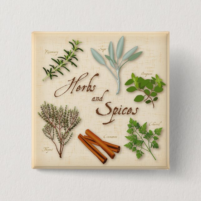 Badge Carré 5 Cm Bouton Herbes et épices (Devant)