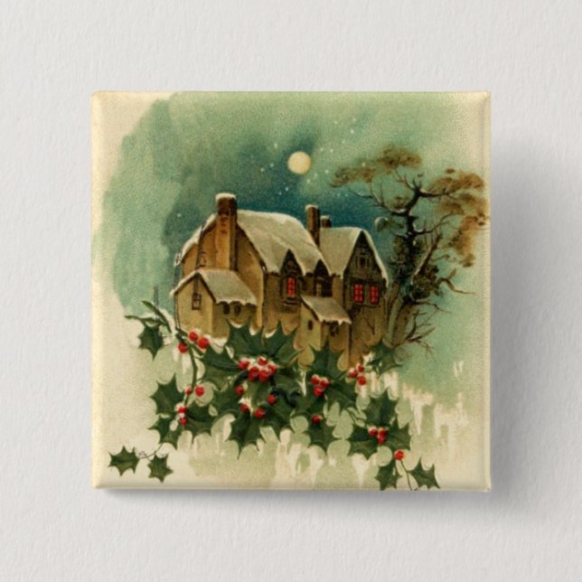 Badge Carré 5 Cm Bouton Heure de Noël (Devant)