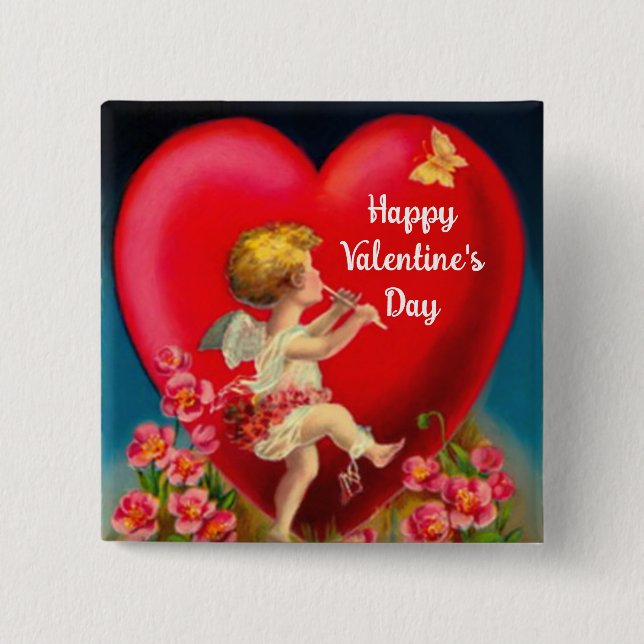 Badge Carré 5 Cm Bouton Heureuse Sainte-Valentin souple (Devant)