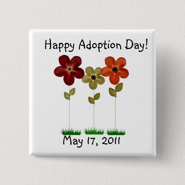 Badge Carré 5 Cm bouton heureux de jour d'adoption (Devant)
