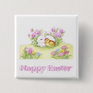 Badge Carré 5 Cm Bouton heureux de Pâques