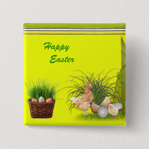Badge Carré 5 Cm Bouton heureux de Pâques