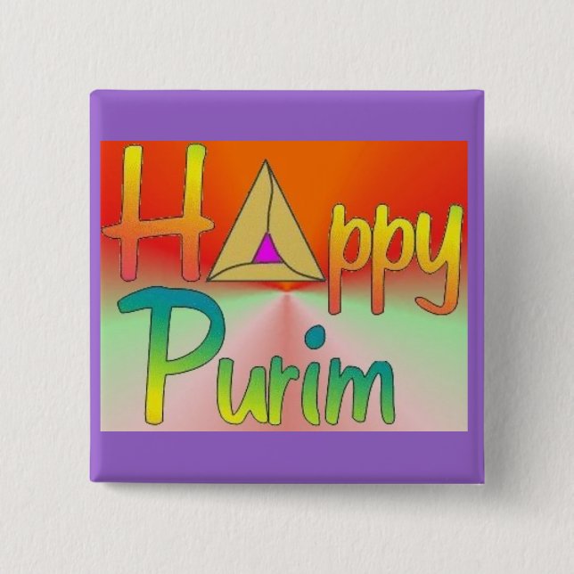 Badge Carré 5 Cm Bouton heureux de Purim (Devant)
