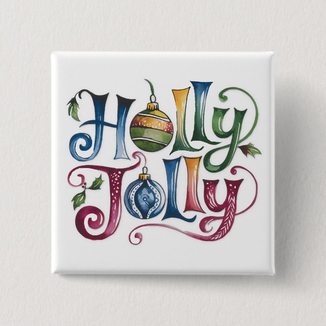 Badge Carré 5 Cm Bouton Holly Jolly (Devant)