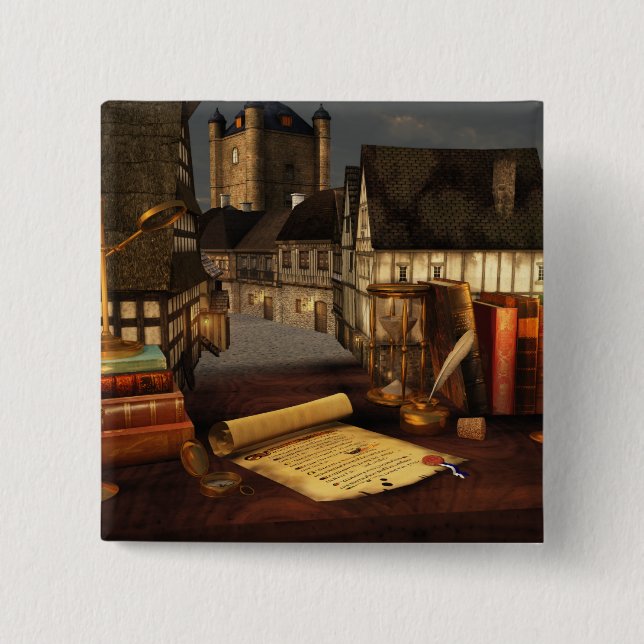 Badge Carré 5 Cm Bouton Horizons anciens (Devant)