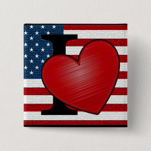 Badge Carré 5 Cm Bouton I Heart USA