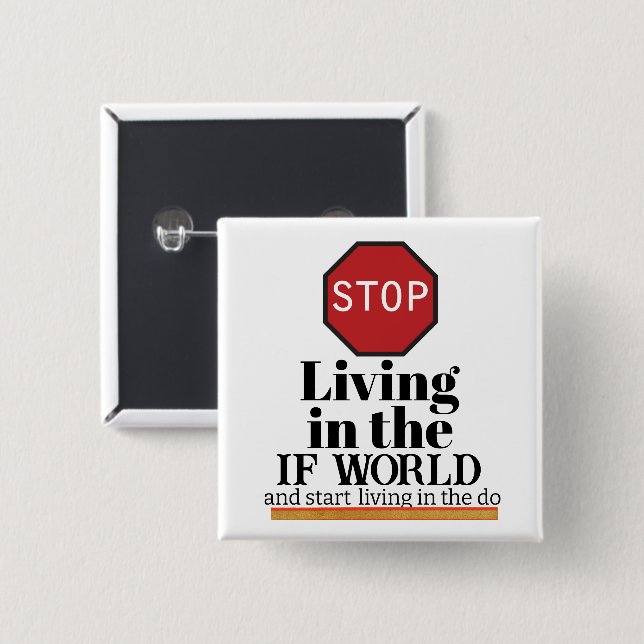 Badge Carré 5 Cm Bouton IF World (Devant & derrière)