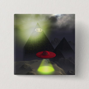 Badge Carré 5 Cm Bouton Illuminati Pyramide et UFO