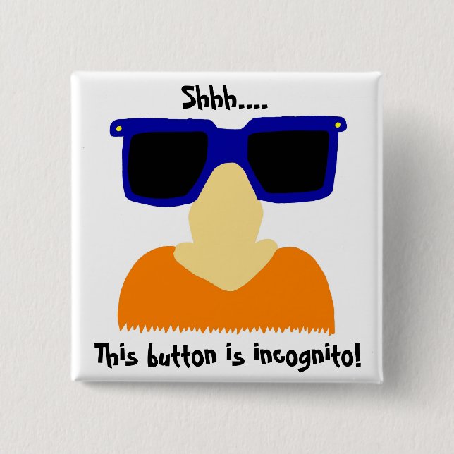 Badge Carré 5 Cm Bouton Incognito Mustache & Lunettes (Devant)