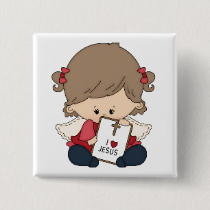 Badge Carré 5 Cm Bouton Jésus-Carré