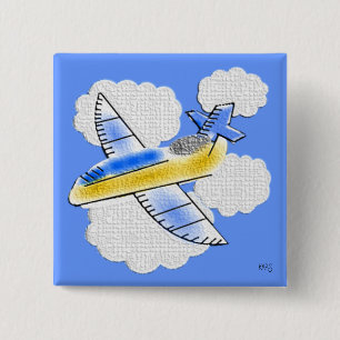 Badge Carré 5 Cm Bouton Jet Plane