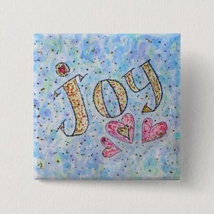 Badge Carré 5 Cm Bouton "Joie"