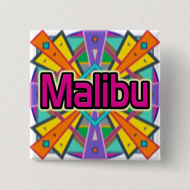 Badge Carré 5 Cm Bouton Joy Design "Malibu" (Devant)