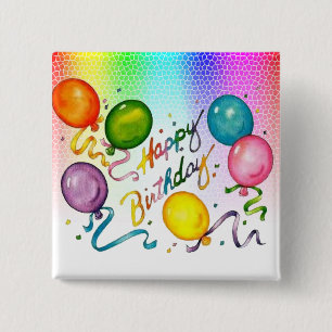 Badge Carré 5 Cm Bouton Joyeux anniversaire