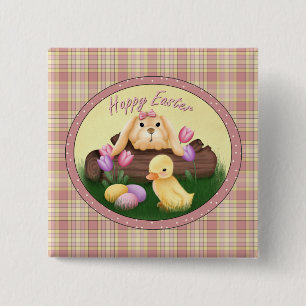 Badge Carré 5 Cm Bouton Joyeux lapin de Pâques