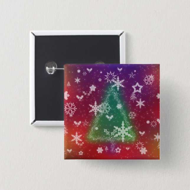 Badge Carré 5 Cm Bouton Joyeux Petit Noël (Devant & derrière)