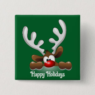 Badge Carré 5 Cm Bouton Joyeux Reindeer