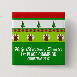Badge Carré 5 Cm Bouton laid de gagnant de chandail de Noël
