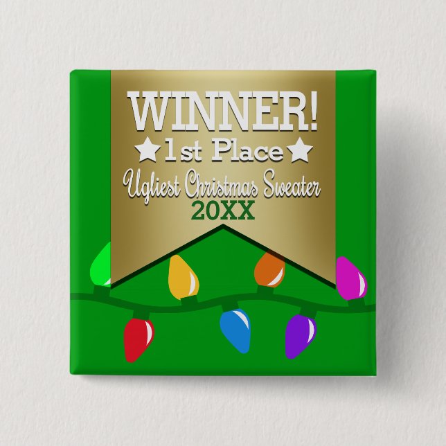 Badge Carré 5 Cm Bouton laid de gagnant de chandail de Noël (Devant)