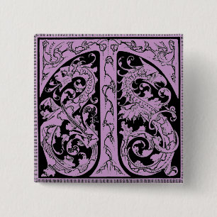 Badge Carré 5 Cm Bouton Lettre T avec dragons
